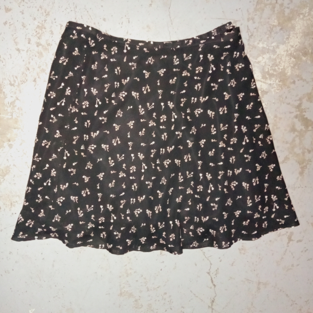 Womens Size 10 Dark Floral Flowy Vintage Skirt Sheer Overlay